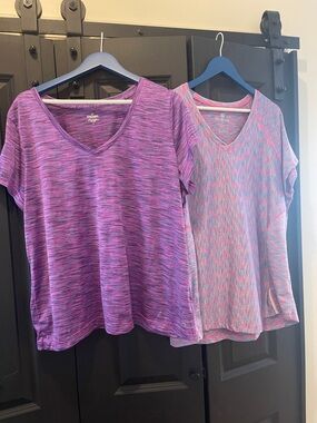 Spalding Purple and Pink Space-Dye V-Neck Short Sleeve Tee Duo & Velocity Tee.